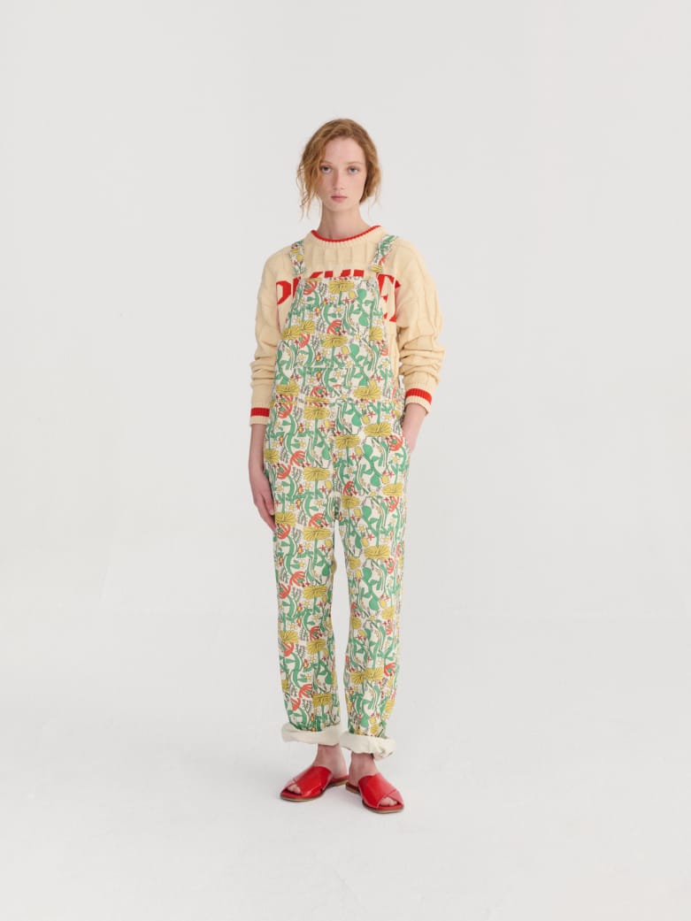 Image of 3-Mono multicolor color herbalist pattern twill dungaree