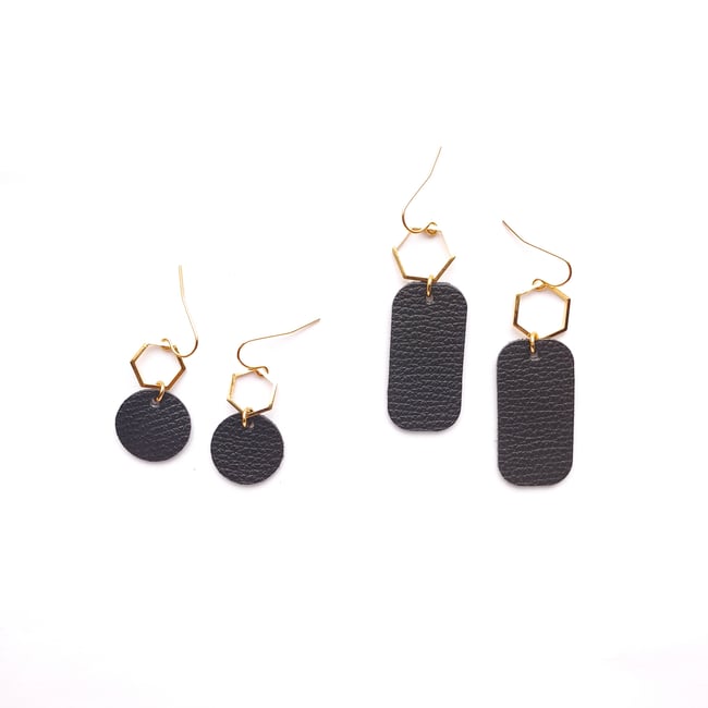 Zuri Black Leather Earrings 