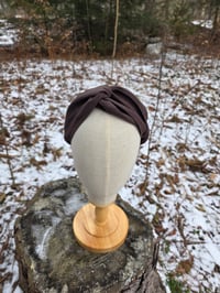 Image 2 of Upcycled Linen Twist Headband in Brown