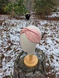 Image 1 of Upcycled Linen Twist Headband in Peach