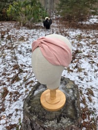 Image 2 of Upcycled Linen Twist Headband in Peach
