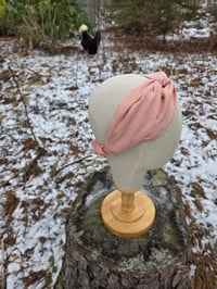 Image 3 of Upcycled Linen Twist Headband in Peach