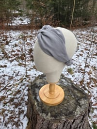 Image 2 of Upcycled Linen Twist Headband in Grey