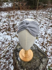 Image 1 of Upcycled Linen Twist Headband in Grey
