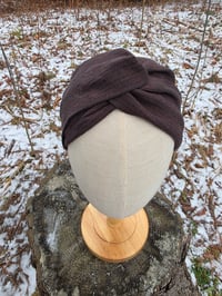 Image 1 of Brown Pinstripe Linen Twist Headband 