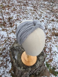 Image 1 of Upcycled Knit Linen Twist Headband- Heather Grey