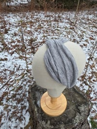 Image 3 of Upcycled Knit Linen Twist Headband- Heather Grey