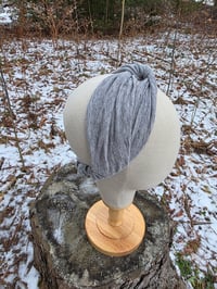 Image 2 of Upcycled Knit Linen Twist Headband- Heather Grey