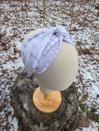 Image 1 of Upcycled Knit Linen Twist Headband in Mottled Grey & White 
