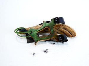 Image of Wooden Sling Shot, The Hooligan, Green Mountain Camo Spectraply, OOAK Catapult, OTF Slingshot