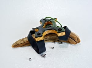 Image of Wooden Sling Shot, The Hooligan, Green Mountain Camo Spectraply, OOAK Catapult, OTF Slingshot