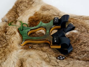 Image of Wooden Sling Shot, The Hooligan, Green Mountain Camo Spectraply, OOAK Catapult, OTF Slingshot