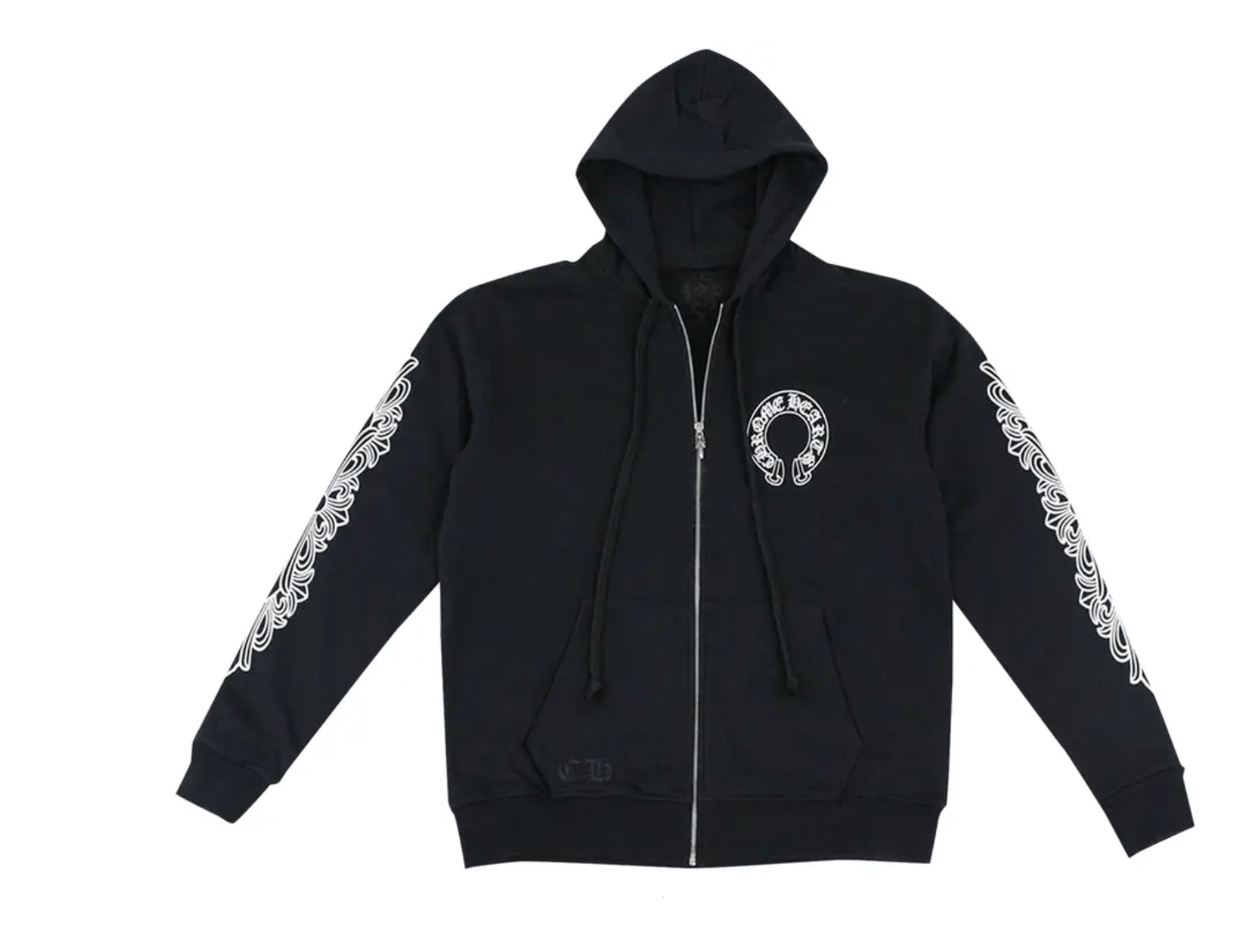 Chrome Hearts Horseshoe Floral Cross-Sleeve Zip Up Hoodie 'Black