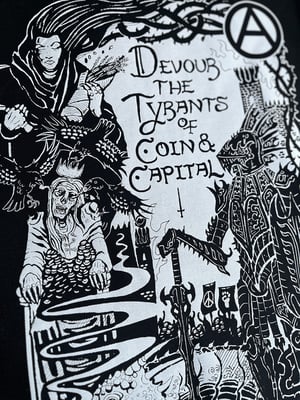 Image of "Devour the tyrants of coin and capital" back patch