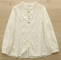 Image 1 of Embroidered Creme Cotton Blouse with Cherry Buttons