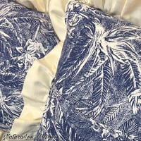 Image 2 of Handmade Blue and White Ruffled Tropical Palm Floral Pillow Set