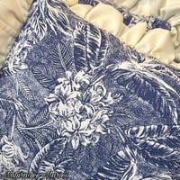 Image 3 of Handmade Blue and White Ruffled Tropical Palm Floral Pillow Set