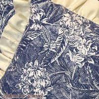Image 4 of Handmade Blue and White Ruffled Tropical Palm Floral Pillow Set