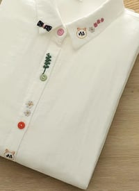 Image 3 of White Cotton Blouse with Decorative Buttons