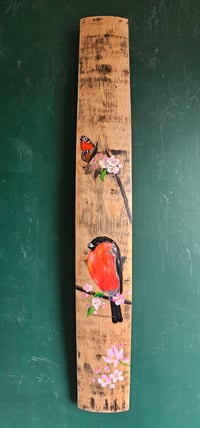 Image 1 of Bullfinch & blossom, Scottish Stave Art.