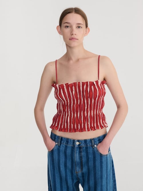 Image of 2-Pantalón vaquero rayas striped wide-leg denim pants