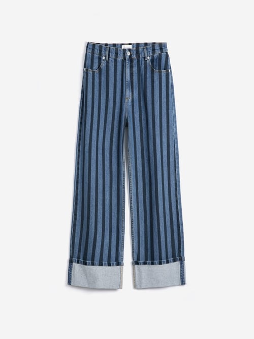 Image of 2-Pantalón vaquero rayas striped wide-leg denim pants