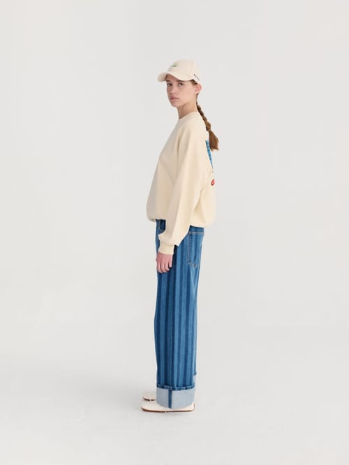 Image of 2-Pantalón vaquero rayas striped wide-leg denim pants