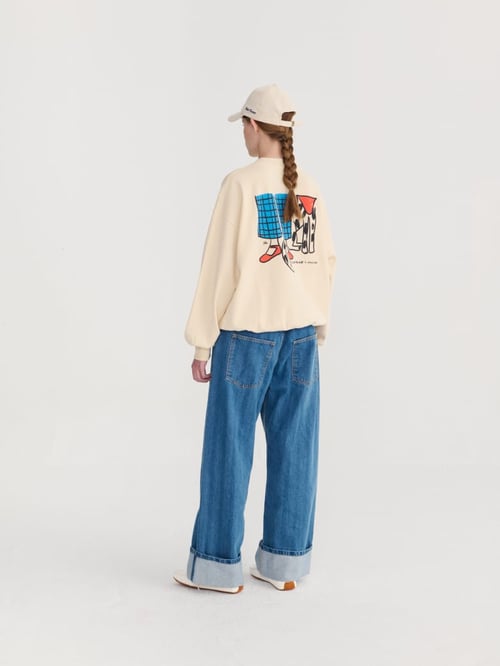 Image of 2-Pantalón vaquero rayas striped wide-leg denim pants