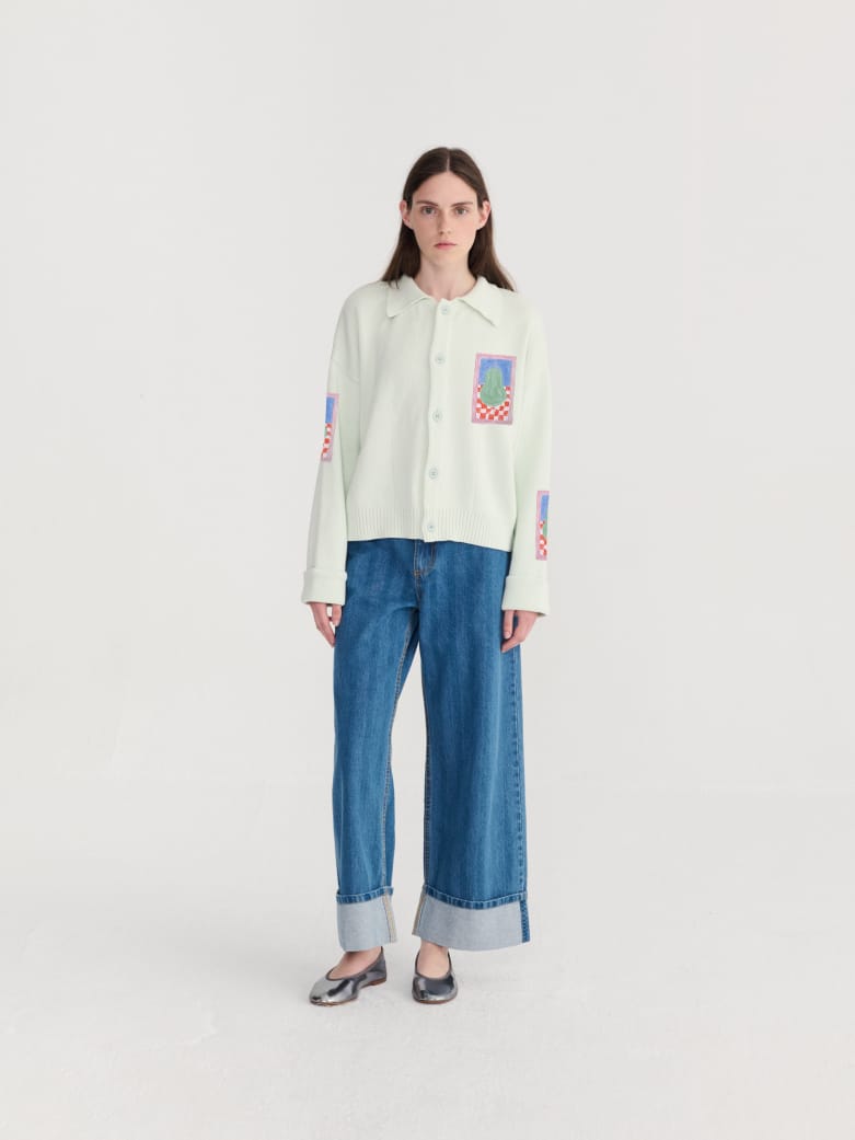 Image of 2-Pantalón vaquero rayas striped wide-leg denim pants