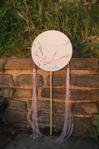 Image 1 of Museum Co-branded Chinese Traditional Handmade Silk Woven Fan - Peach Blossoms