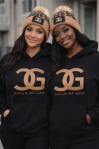Image 2 of HOODIE & BEANIE  SET BLACK / TAN 