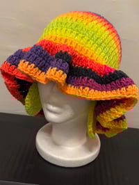 Image 2 of Rainbow Crochet Bucket Ruffle Hat & Earring Set