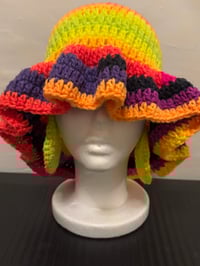 Image 1 of Rainbow Crochet Bucket Ruffle Hat & Earring Set