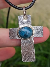 Image 9 of Ready to ship! Mens Necklace-Sterling Silver Cross with Apatite Gemstone