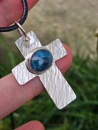 Image 7 of Ready to ship! Mens Necklace-Sterling Silver Cross with Apatite Gemstone