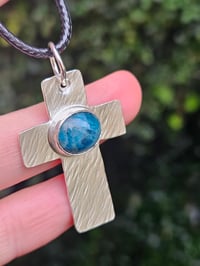 Image 2 of Ready to ship! Mens Necklace-Sterling Silver Cross with Apatite Gemstone