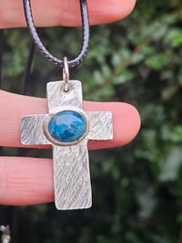 Image 4 of Ready to ship! Mens Necklace-Sterling Silver Cross with Apatite Gemstone
