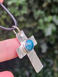 Image 5 of Ready to ship! Mens Necklace-Sterling Silver Cross with Apatite Gemstone