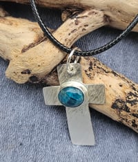 Image 11 of Ready to ship! Mens Necklace-Sterling Silver Cross with Apatite Gemstone