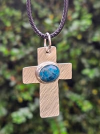 Image 12 of Ready to ship! Mens Necklace-Sterling Silver Cross with Apatite Gemstone