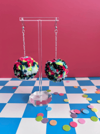 Image 1 of tropical neon pom pom earrings