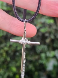 Image 4 of Ready to ship! Mens Necklace - Sterling Silver Cross with added wire 