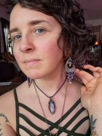 Image 2 of Beaded Mushroom Macramé Earrings-Red