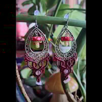 Image 1 of Beaded Mushroom Macramé Earrings-Red