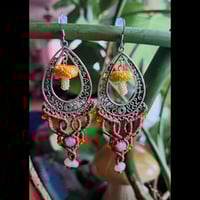 Image 1 of Beaded Mushroom Macramé Earrings-Orange