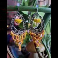 Image 1 of Beaded Mushroom Macramé Earrings-Yellow