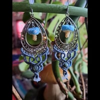 Image 1 of Beaded Mushroom Macramé Earrings-Blue