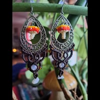 Image 1 of Beaded Mushroom Macramé Earrings-Brown 