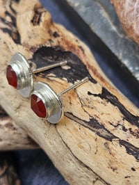 Image 6 of Ready to ship! - Carnelian Gemstone & Sterling Silver Stud Earrings 