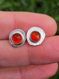 Image 4 of Ready to ship! - Carnelian Gemstone & Sterling Silver Stud Earrings 